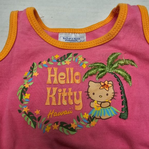 Hello Kitty Build A Bear Hawaii Ornage Pink Palm Tree 3D Tee Shirt Rare Top - Picture 2 of 7